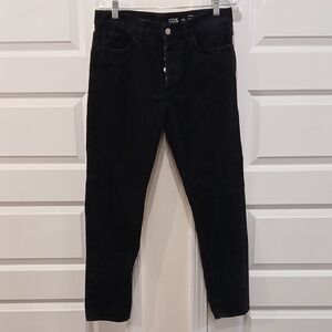 COS Mens Regular Tapered Leg Mid Rise Full Length Black Button Fly Jeans 31/30